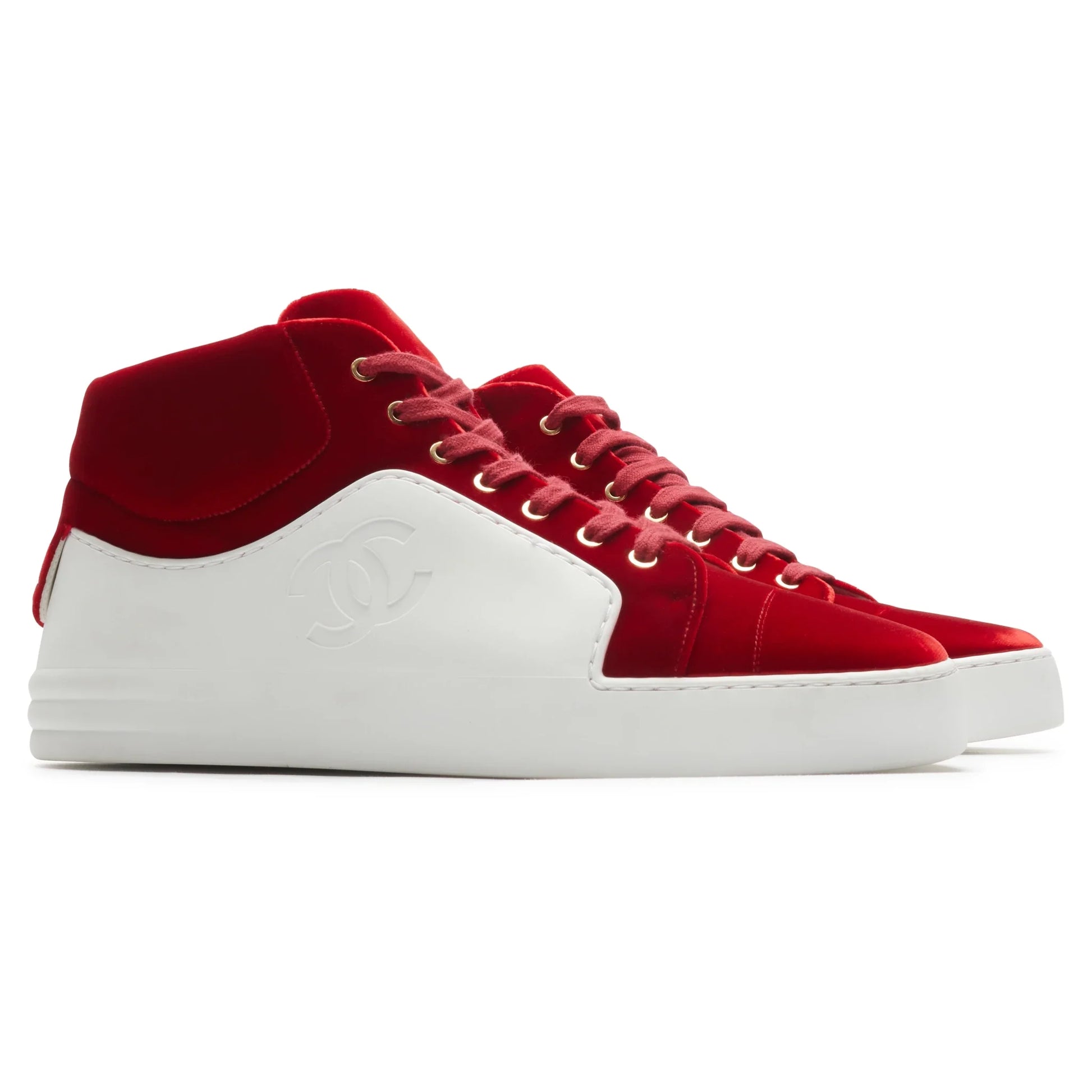 Chanel CC High White Red Velvet Sneaker