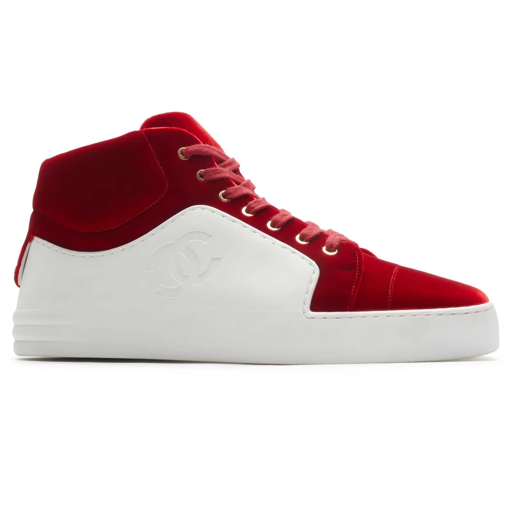 Chanel CC High White Red Velvet Sneaker