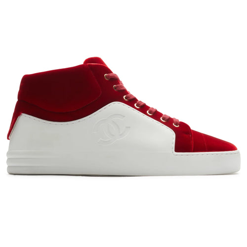 Chanel CC High White Red Velvet Sneaker