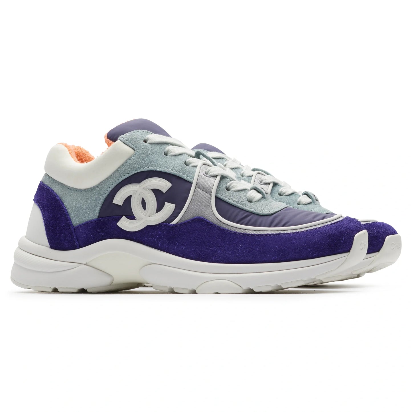 Chanel CC Logo Suede Nylon Purple Blue Sneaker
