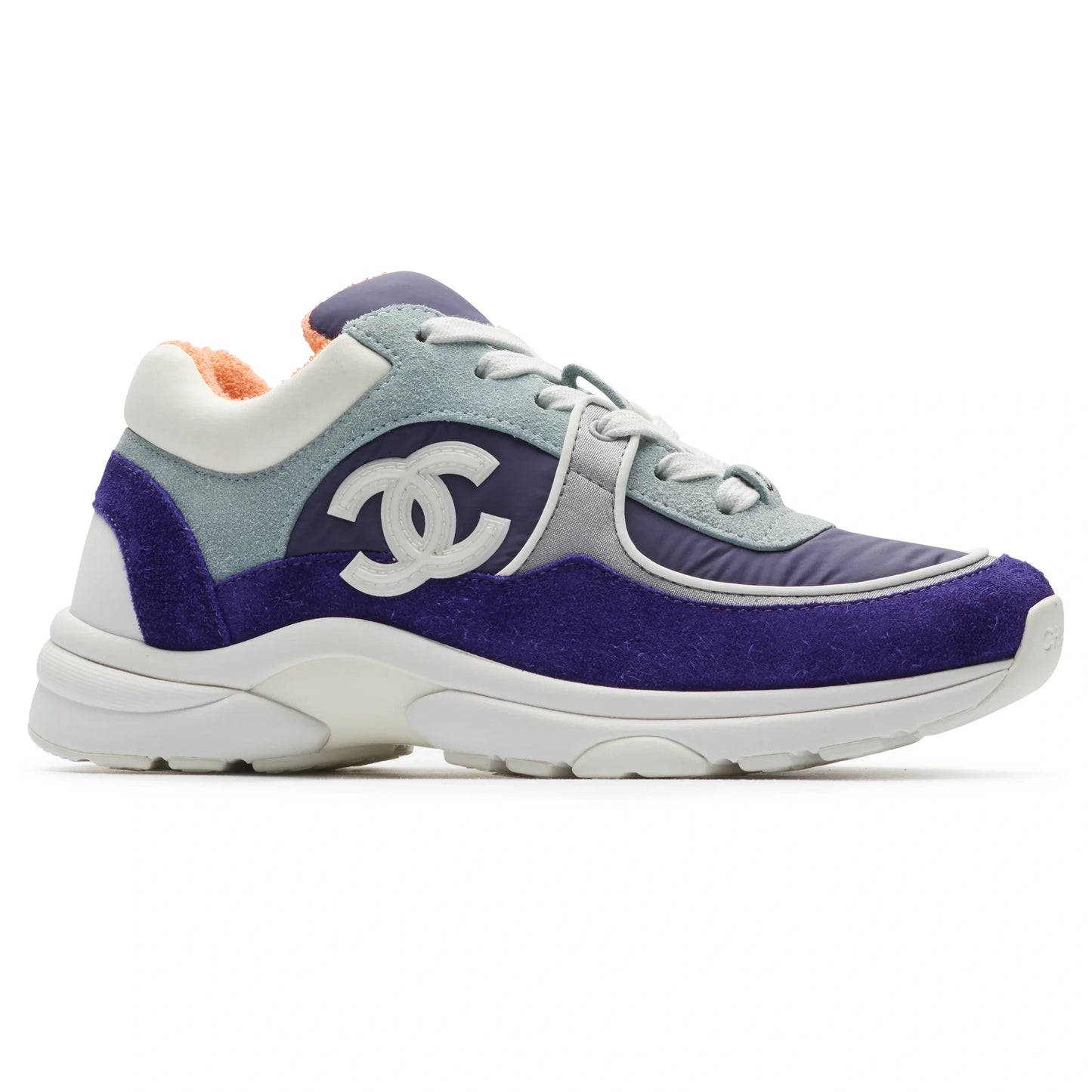 Chanel CC Logo Suede Nylon Purple Blue Sneaker