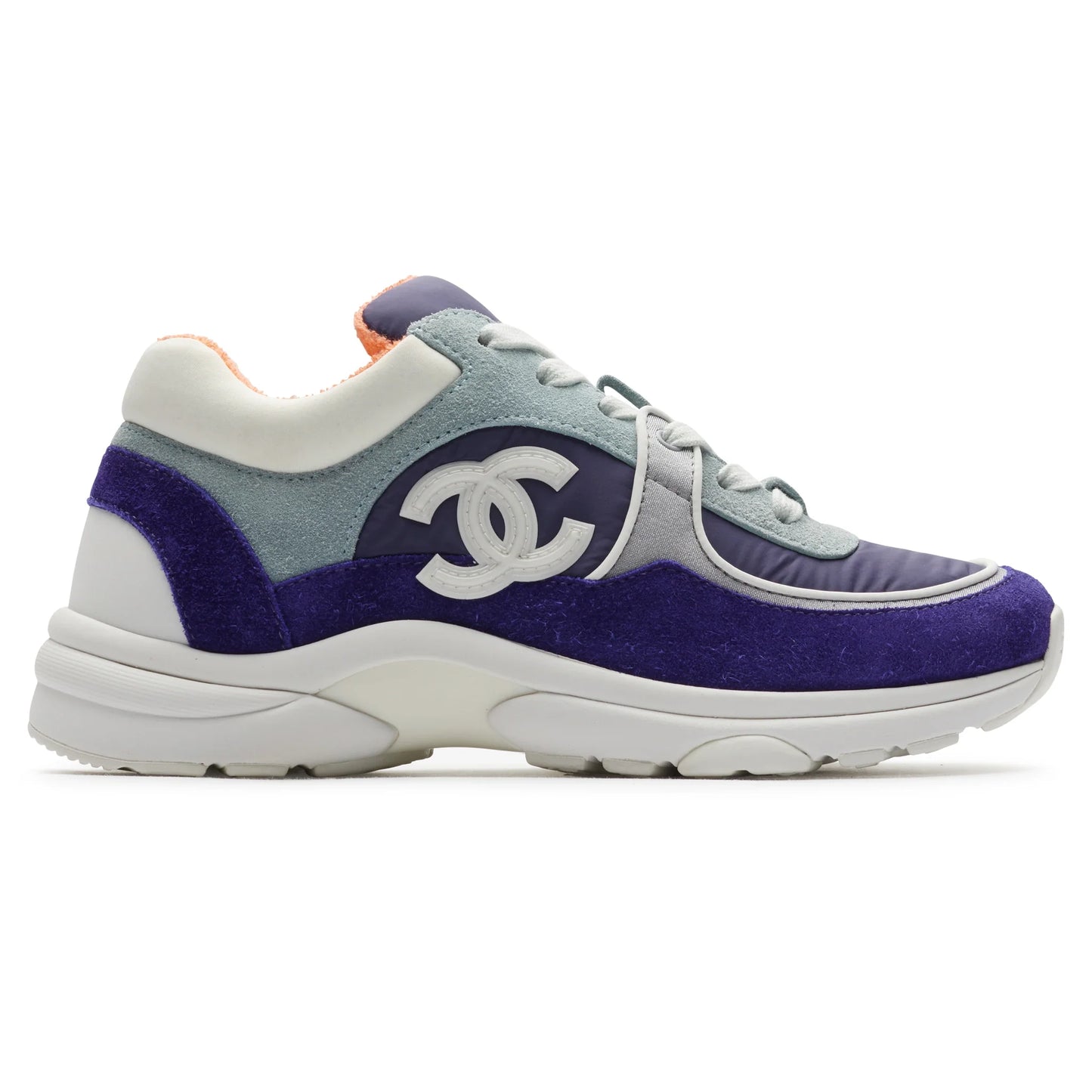Chanel CC Logo Suede Nylon Purple Blue Sneaker