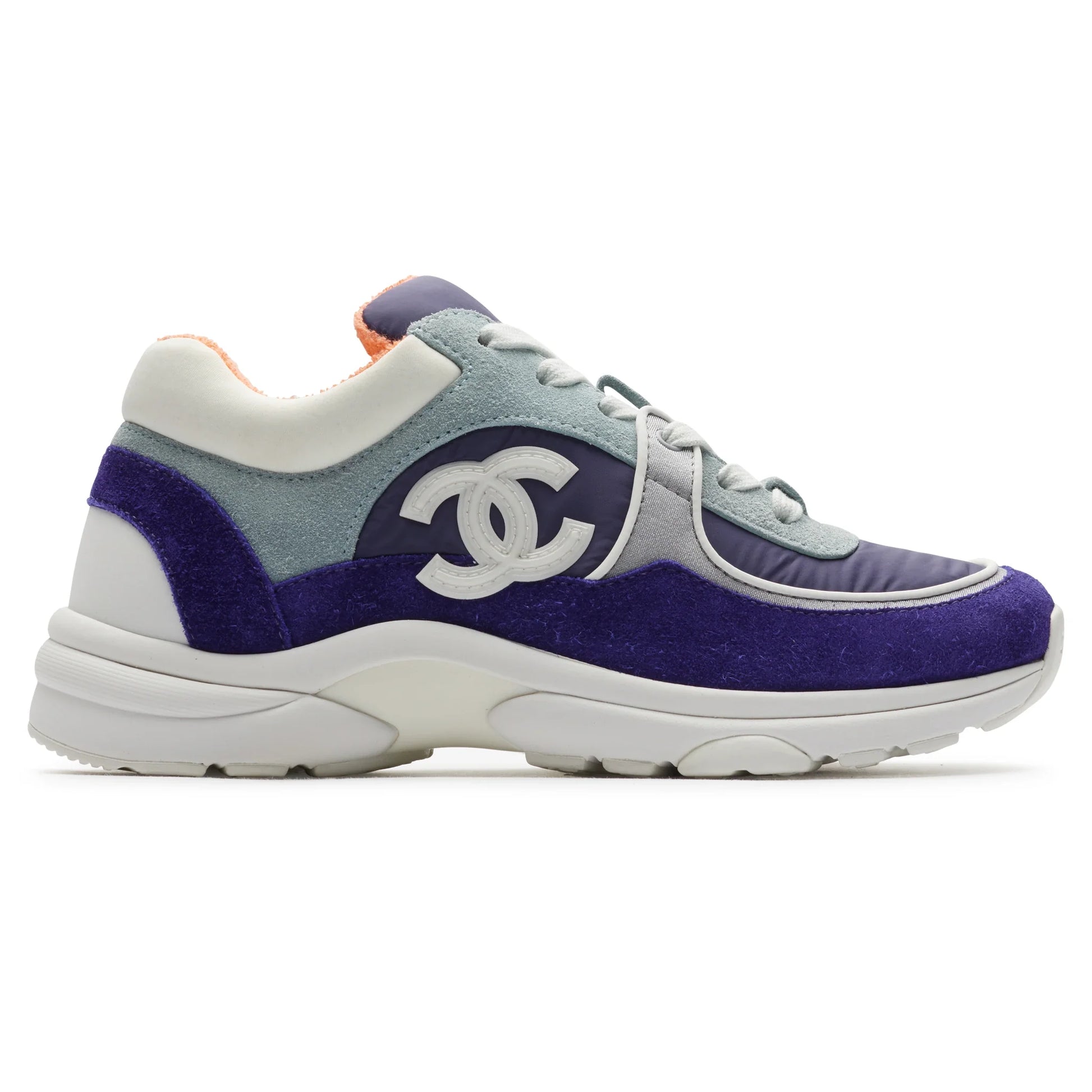 Chanel CC Logo Suede Nylon Purple Blue Sneaker