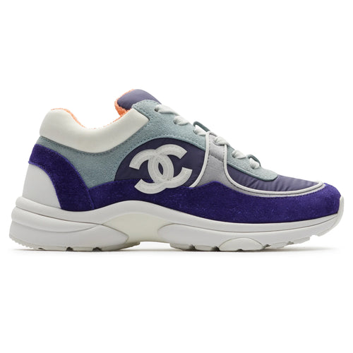Chanel CC Logo Suede Nylon Purple Blue Sneaker