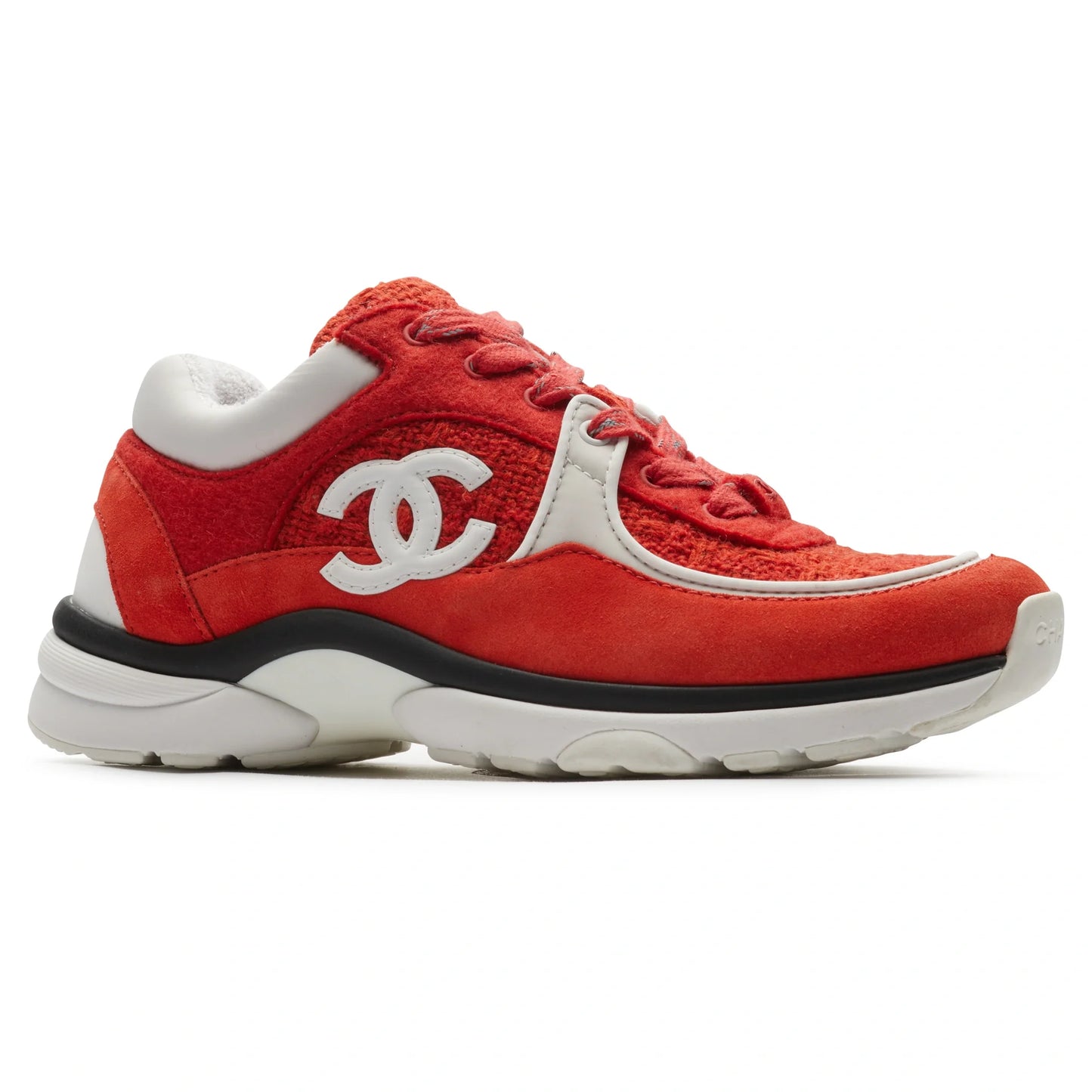 Chanel CC Logo Suede Red Tweed Sneaker