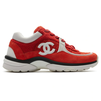 Chanel CC Logo Suede Red Tweed Sneaker