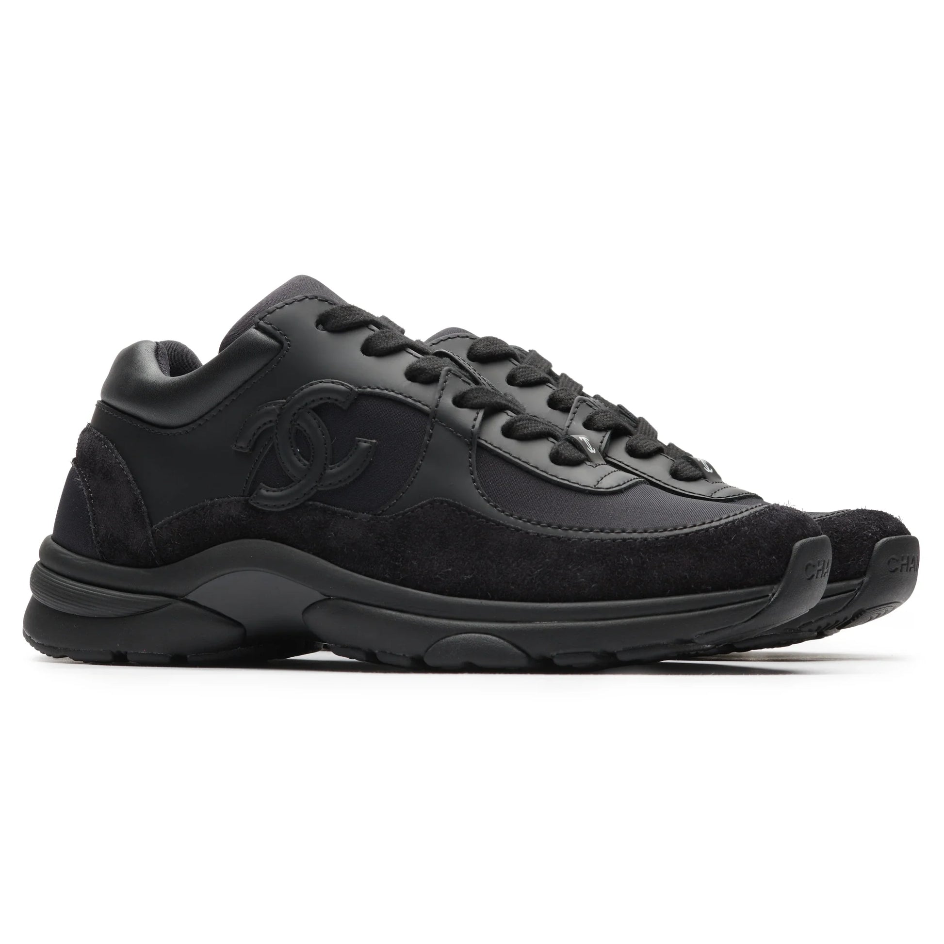 Chanel CC Logo Suede Triple Black Sneaker