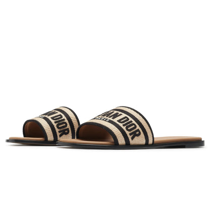 Dior Dway Embroidered Cotton Beige Black Slides