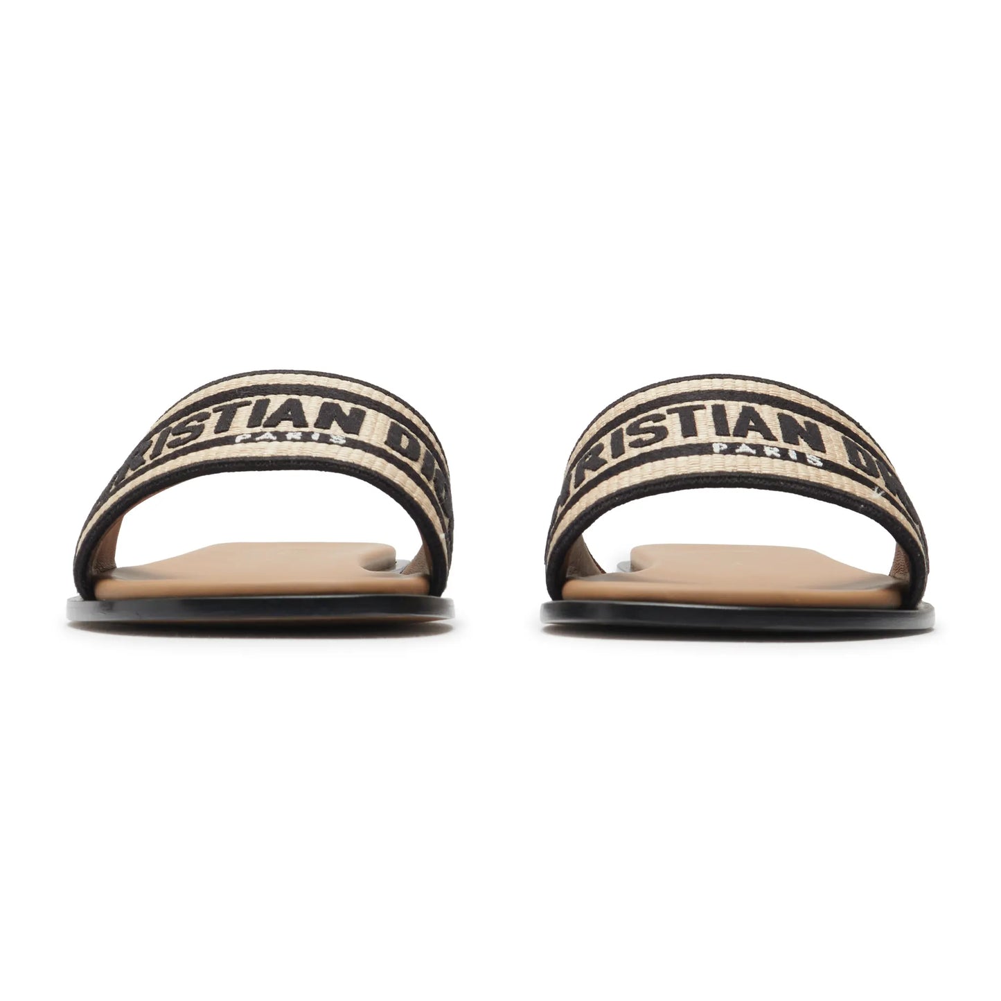 Dior Dway Embroidered Cotton Beige Black Slides