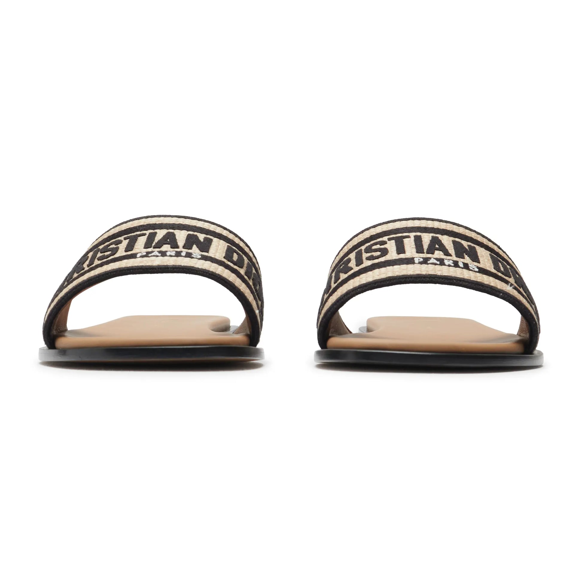 Dior Dway Embroidered Cotton Beige Black Slides