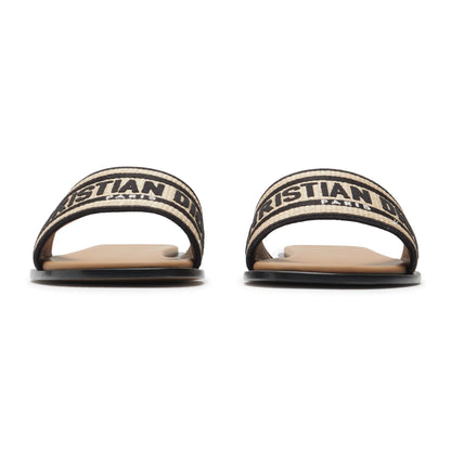Dior Dway Embroidered Cotton Beige Black Slides