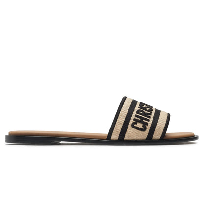 Dior Dway Embroidered Cotton Beige Black Slides