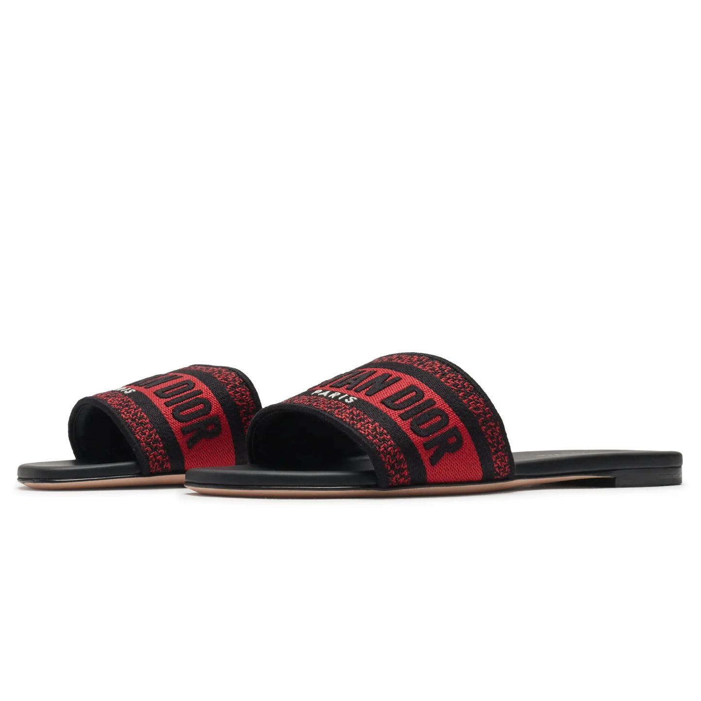Dior Dway Embroidered Cotton Red Black Slides