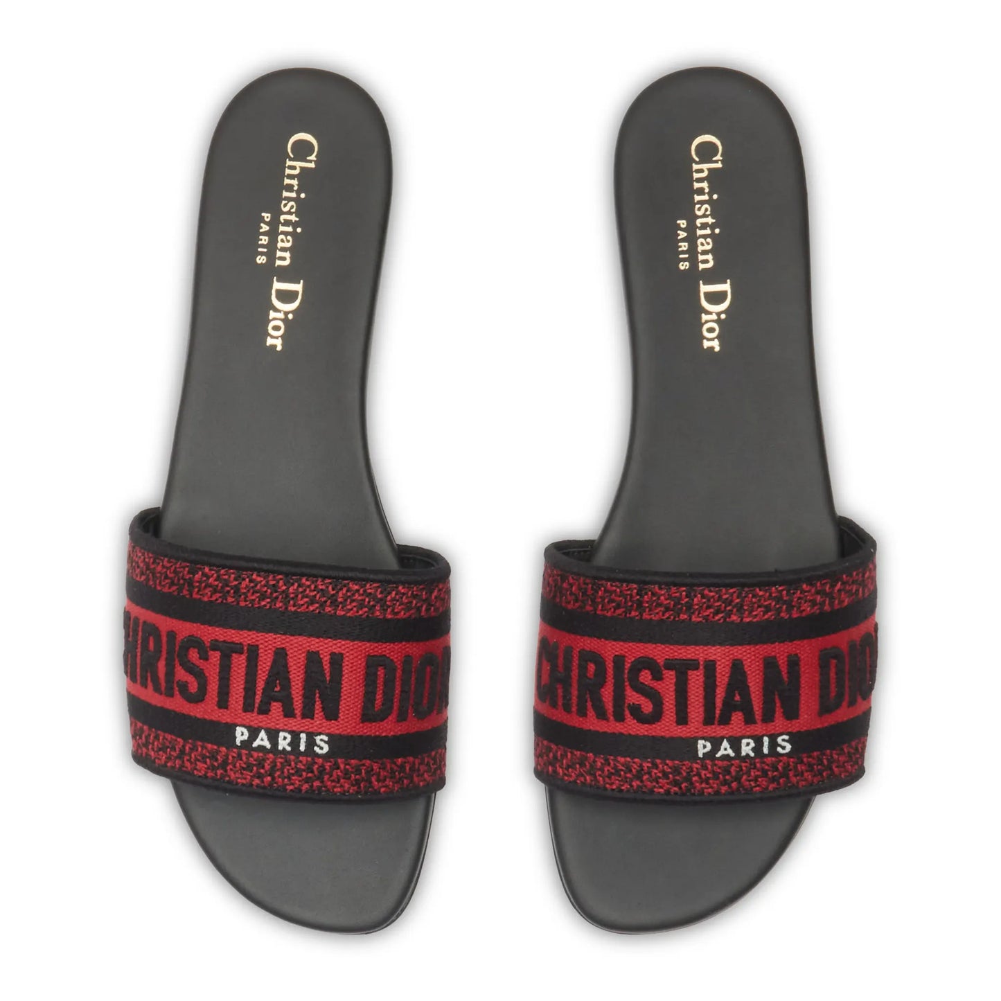 Dior Dway Embroidered Cotton Red Black Slides