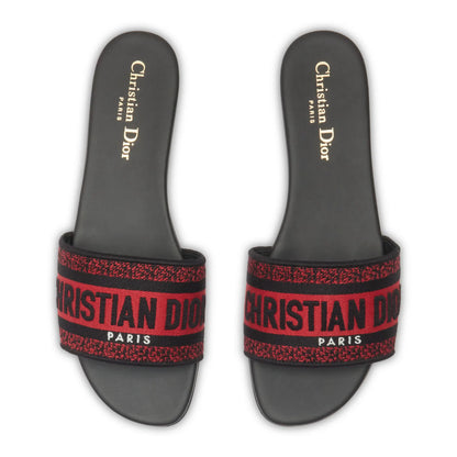 Dior Dway Embroidered Cotton Red Black Slides