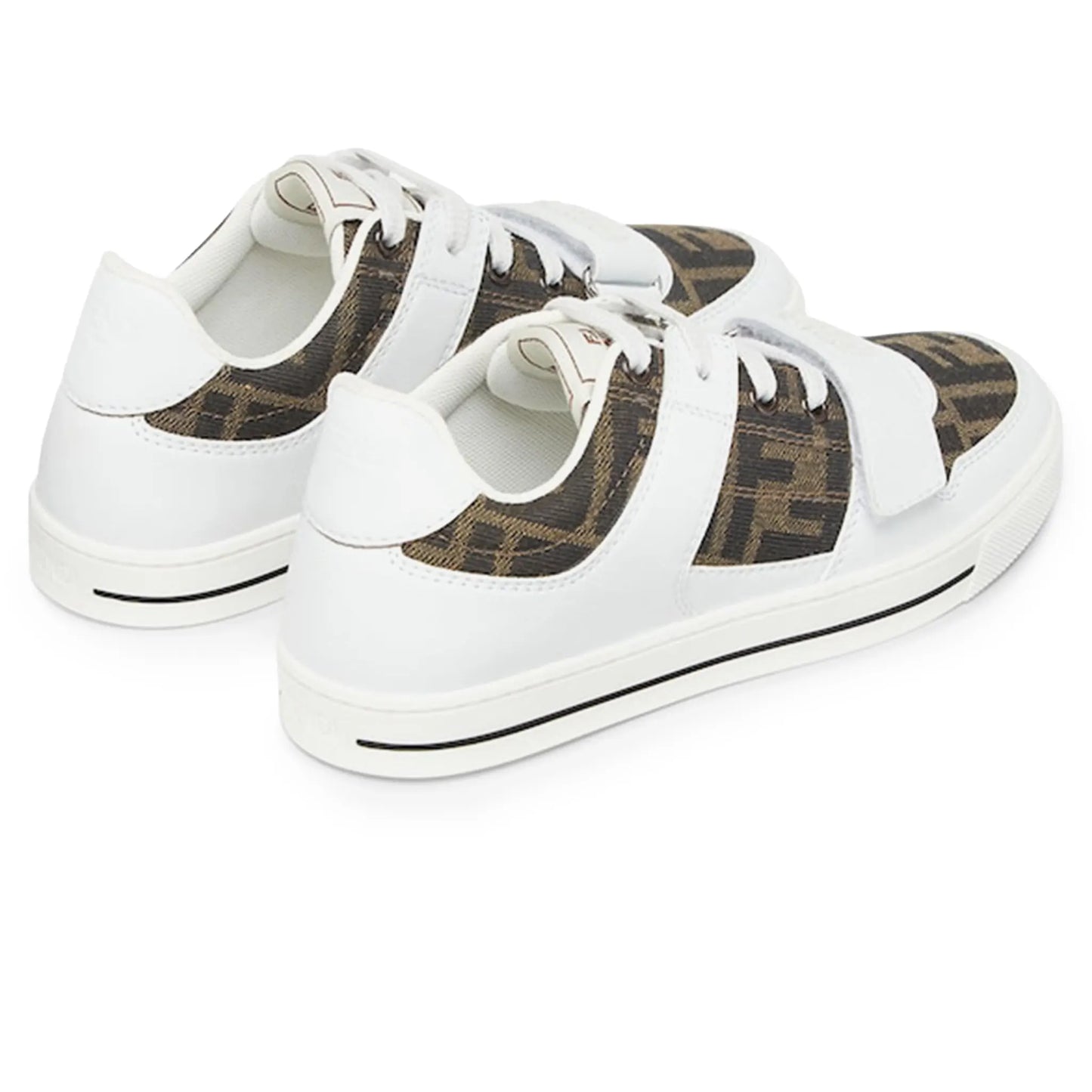 Fendi Kids Leather Jacquard Logo White Trainers