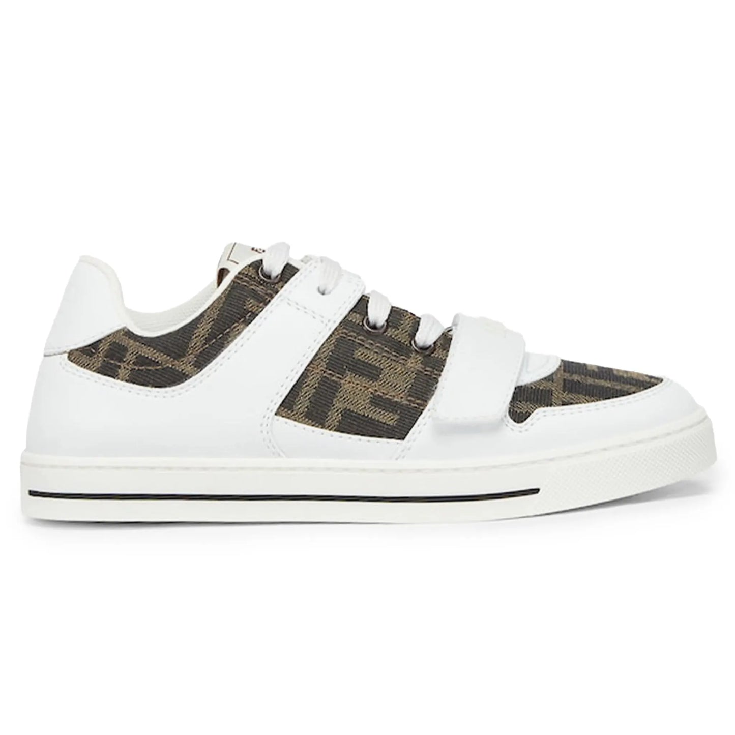 Fendi Kids Leather Jacquard Logo White Trainers