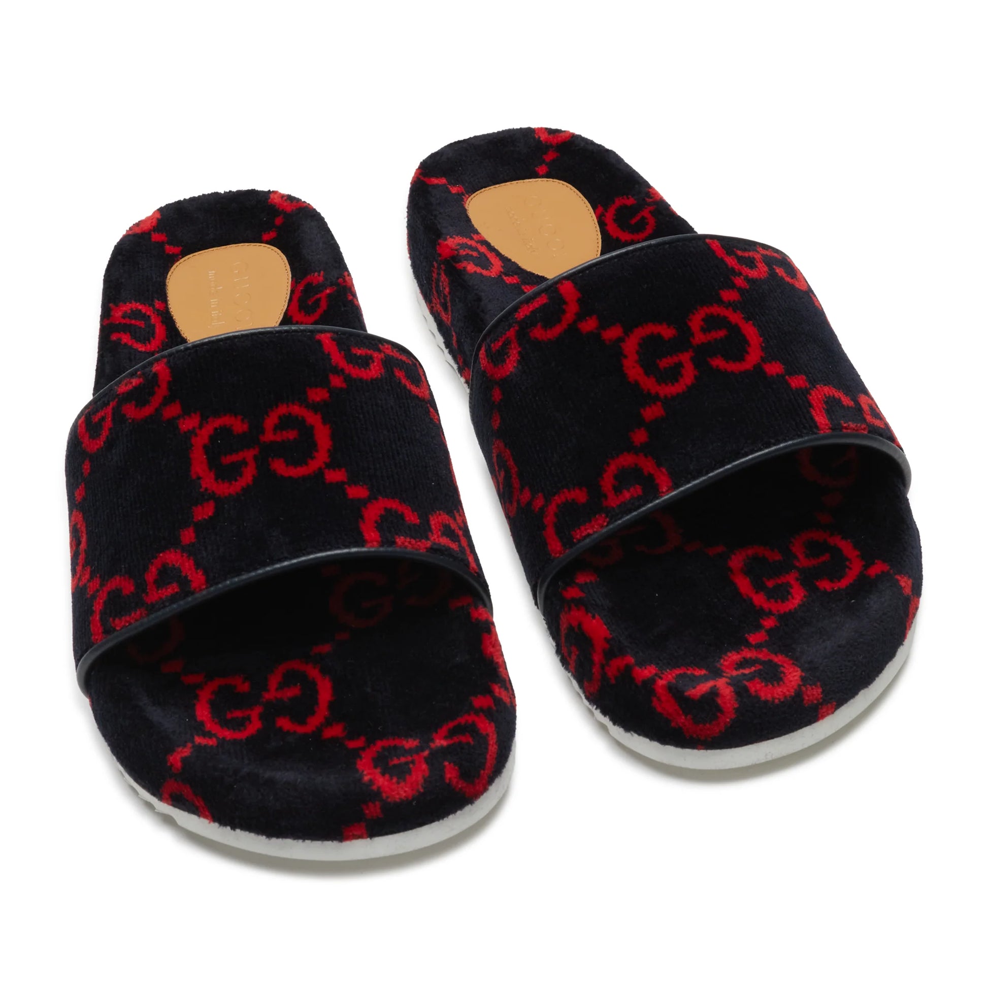 Gucci GG Red Velvet Flat Slides