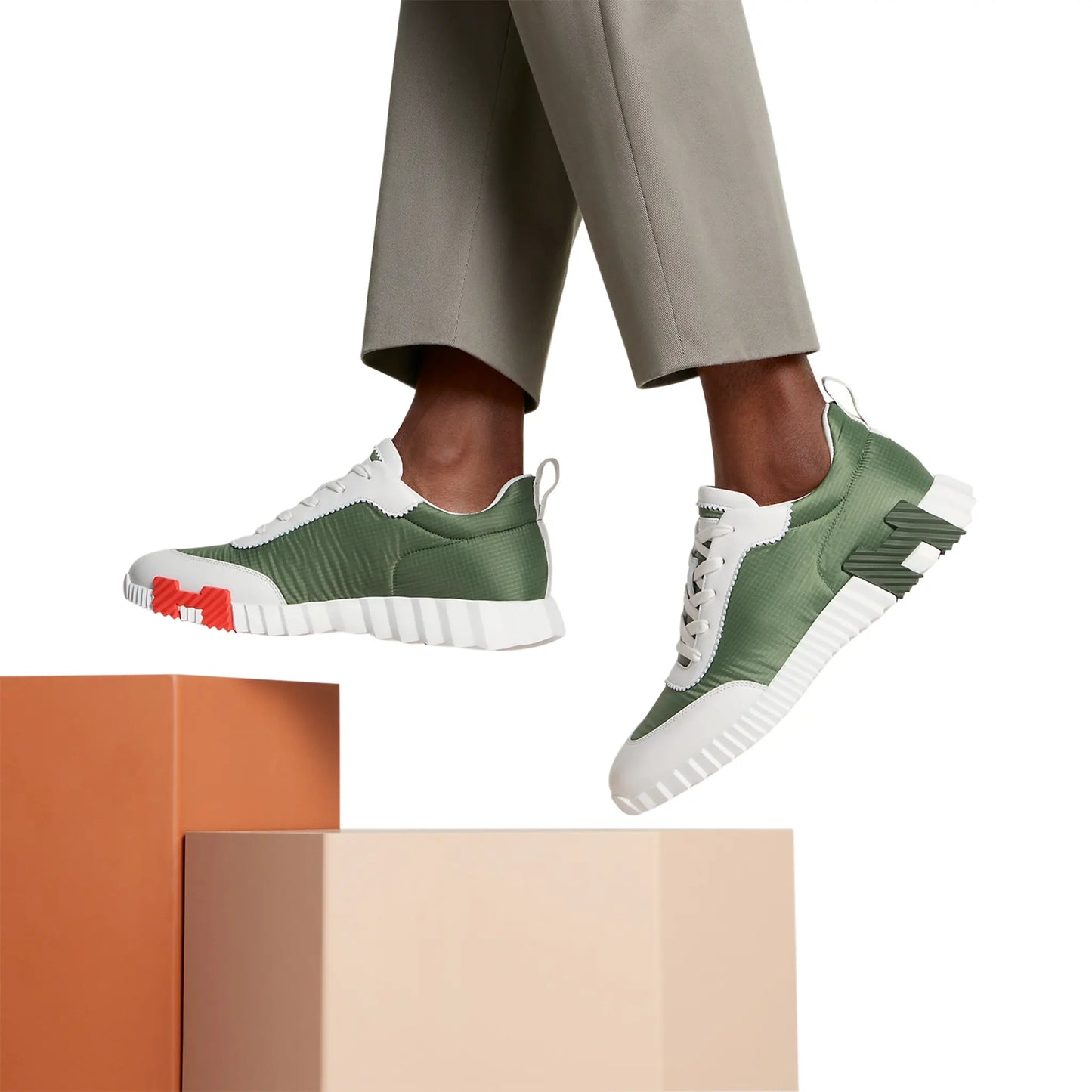Hermès Paris Ripstop Bouncing Sneaker Matcha White