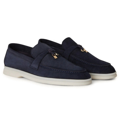 Loro Piana Summer Charms Suede Argo Blue Melange Loafers