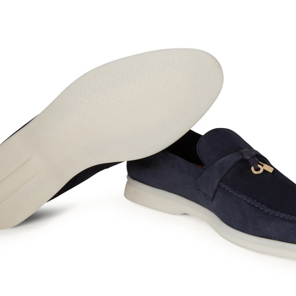 Loro Piana Summer Charms Suede Argo Blue Melange Loafers
