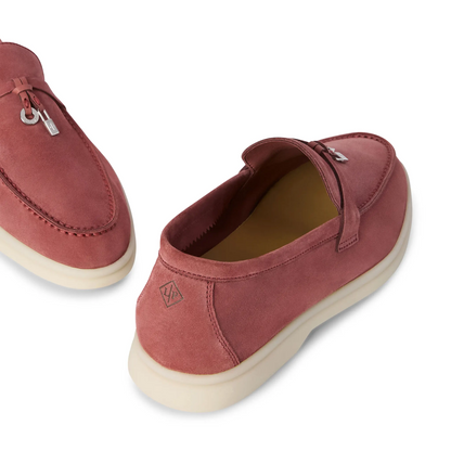Loro Piana Summer Charms Suede Red Orchid Loafers