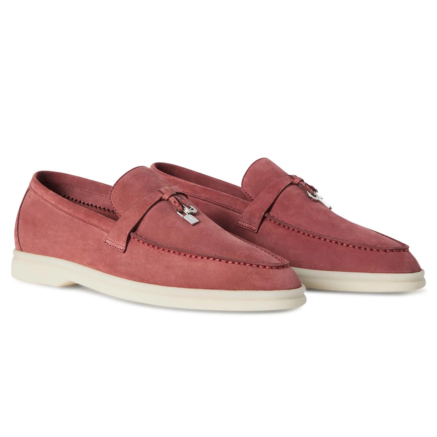 Loro Piana Summer Charms Suede Red Orchid Loafers