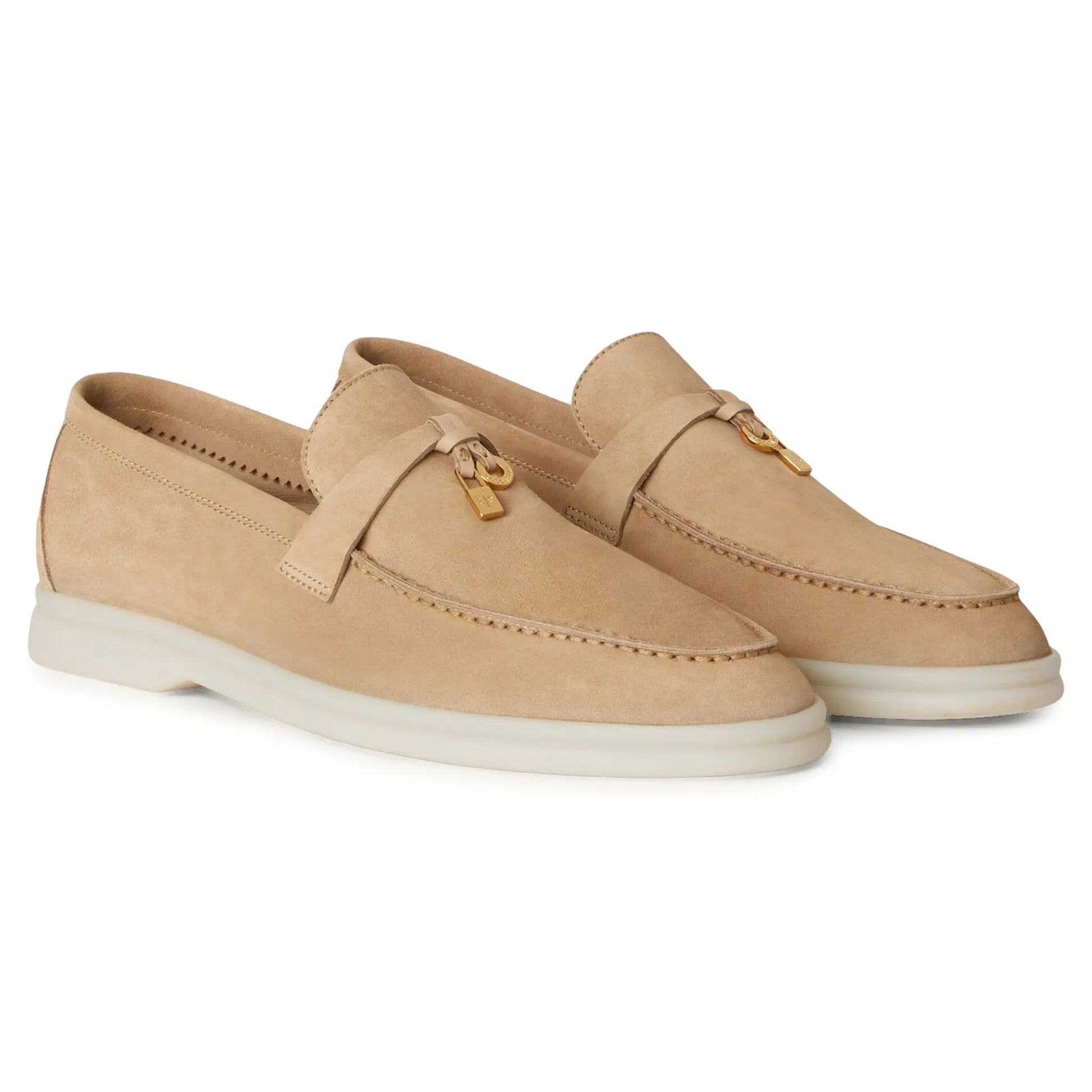Loro Piana Summer Charms Suede Sandstone Loafers