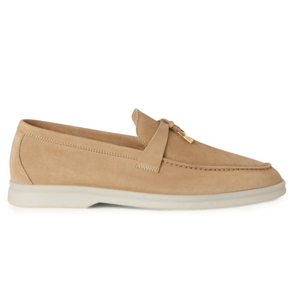Loro Piana Summer Charms Suede Sandstone Loafers