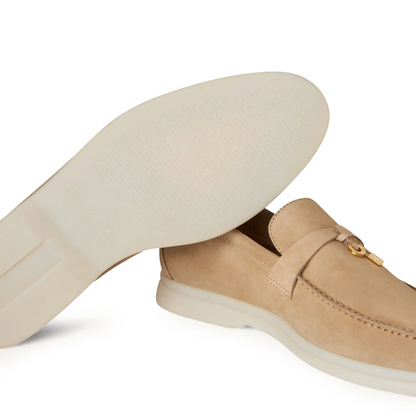 Loro Piana Summer Charms Suede Sandstone Loafers