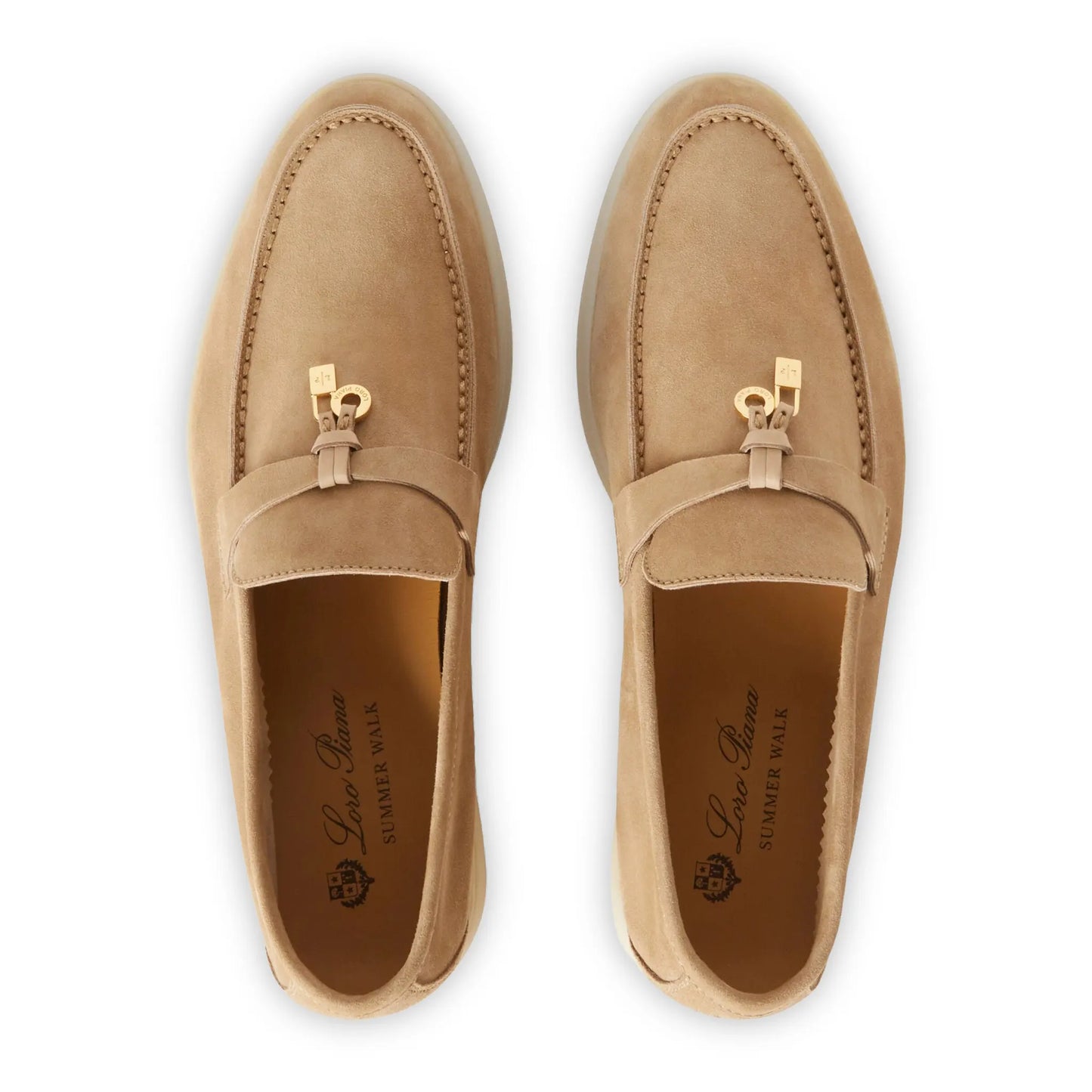 Loro Piana Summer Charms Suede Sandstone Loafers