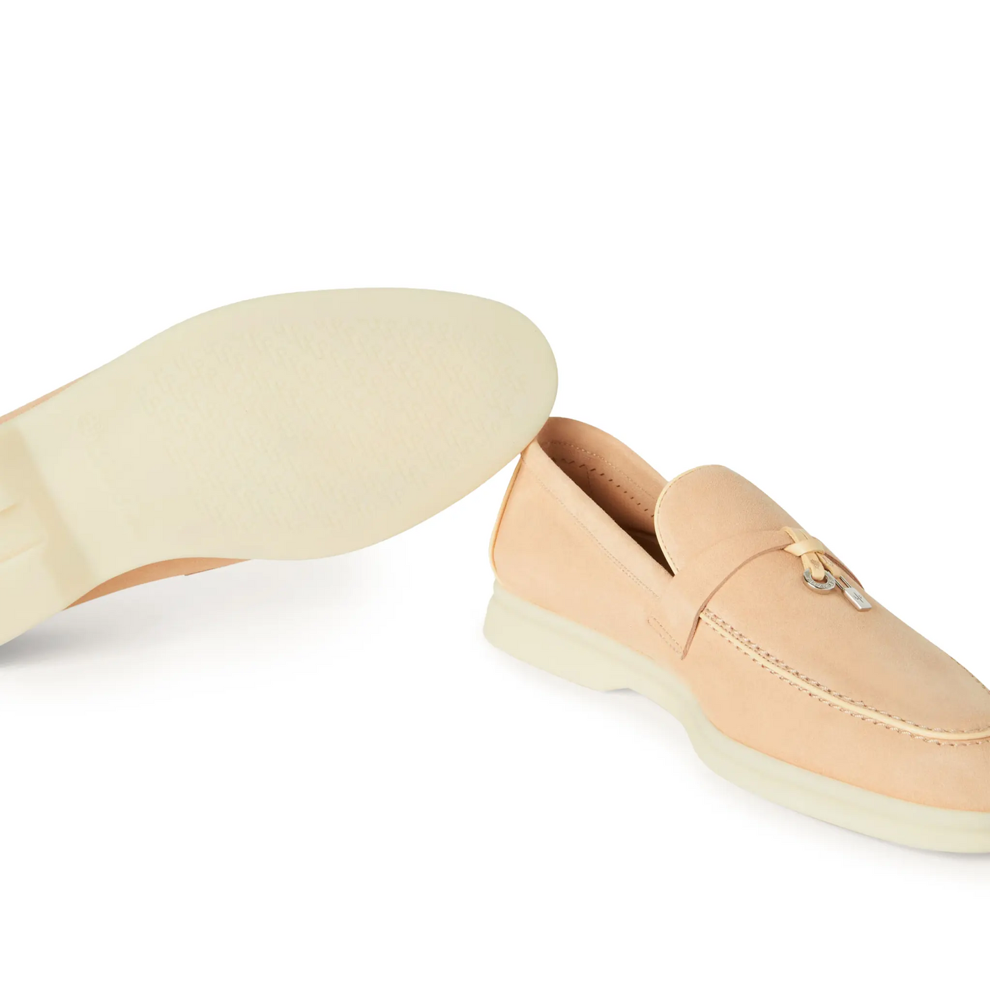 Loro Piana Summer Charms Walk Suede Goatskin Pink Reef Loafers