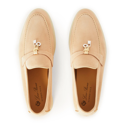 Loro Piana Summer Charms Walk Suede Goatskin Pink Reef Loafers
