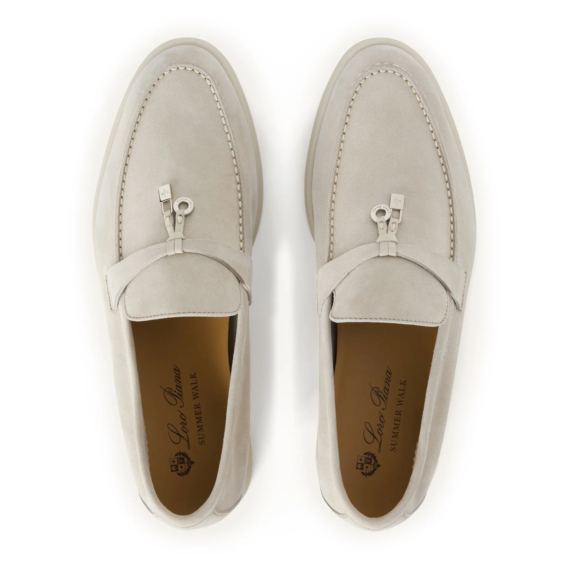 Loro Piana Summer Charms Walk Suede Goatskin Powder Pearl Loafers