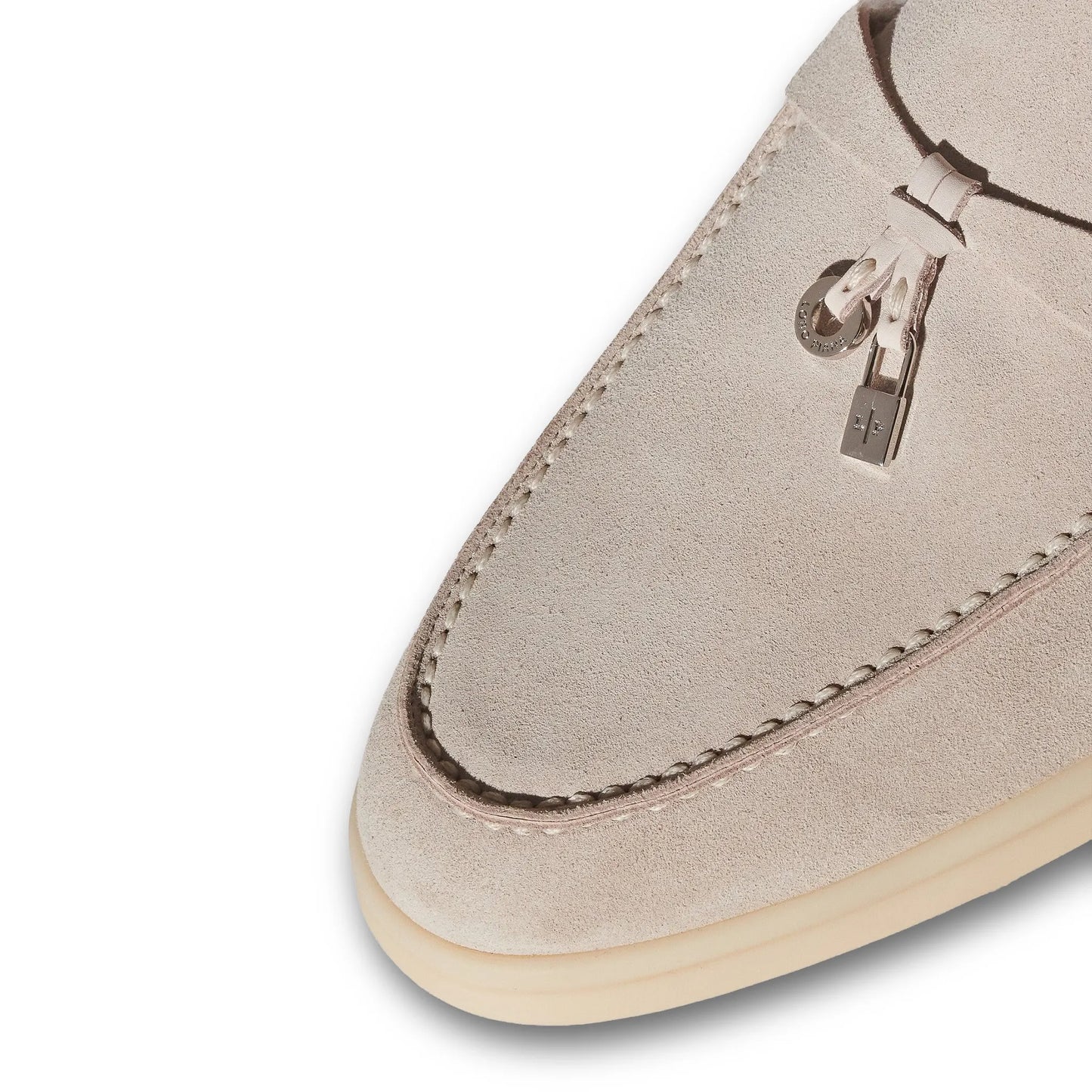 Loro Piana Summer Charms Walk Suede With Beaver Fur Pearl Powder Loafers