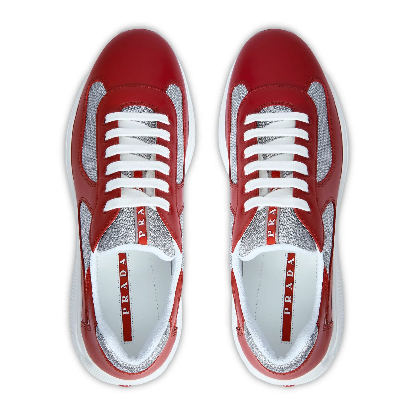 Prada Americas Cup Soft Rubber And Bike Fabric Red Silver Sneaker