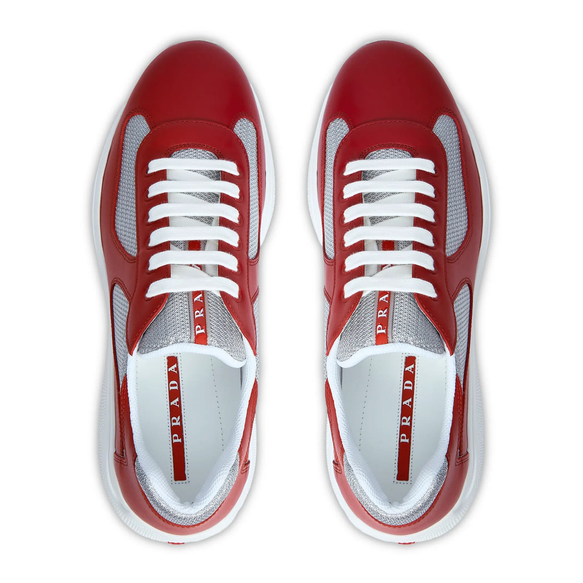 Prada Americas Cup Soft Rubber And Bike Fabric Red Silver Sneaker